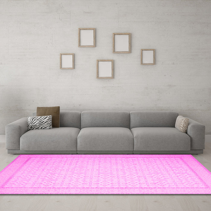 Machine Washable Abstract Pink Contemporary Rug in a Living Room, wshcon497pnk