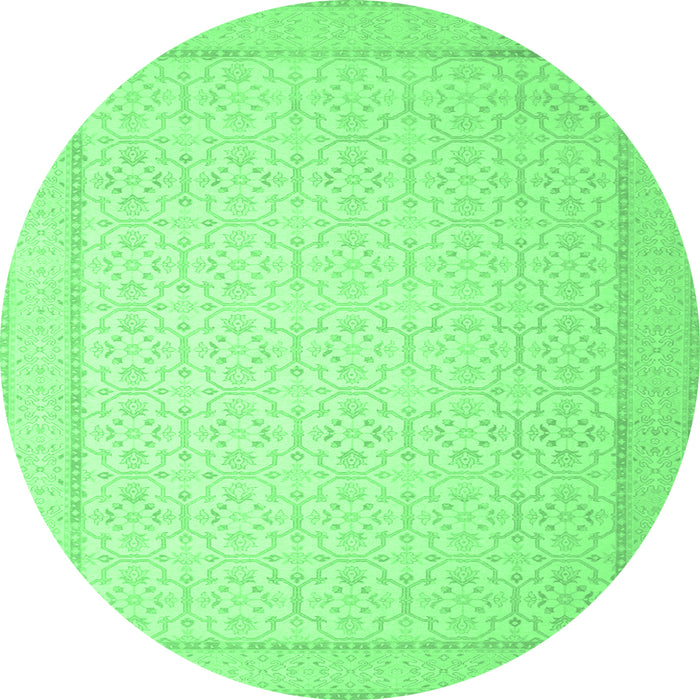 Round Machine Washable Abstract Emerald Green Contemporary Area Rugs, wshcon497emgrn