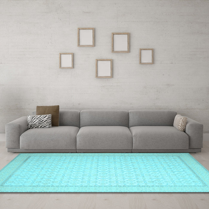 Machine Washable Abstract Light Blue Contemporary Rug in a Living Room, wshcon497lblu