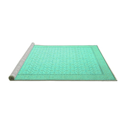 Sideview of Machine Washable Abstract Turquoise Contemporary Area Rugs, wshcon497turq