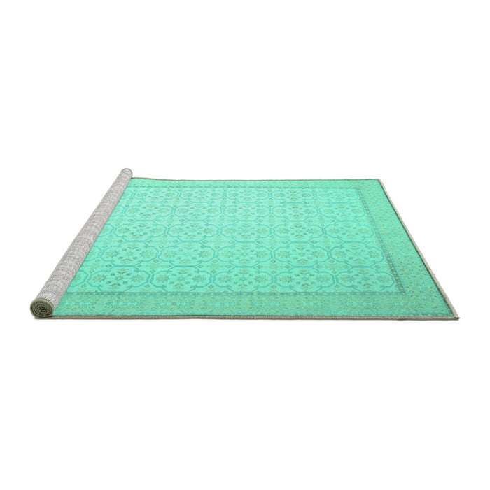 Sideview of Machine Washable Abstract Turquoise Contemporary Area Rugs, wshcon497turq