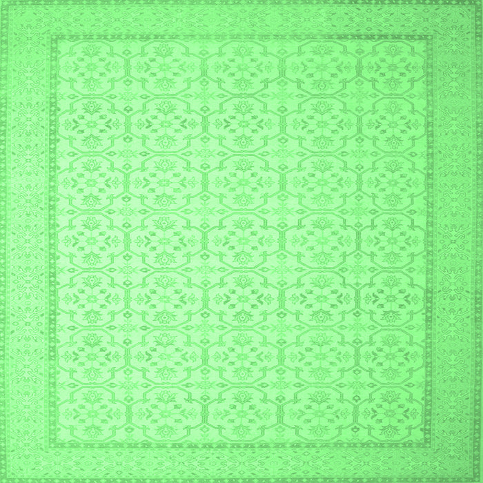 Square Machine Washable Abstract Emerald Green Contemporary Area Rugs, wshcon497emgrn