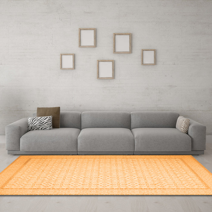 Machine Washable Abstract Orange Contemporary Area Rugs in a Living Room, wshcon497org