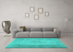 Machine Washable Abstract Turquoise Contemporary Area Rugs in a Living Room,, wshcon498turq