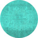 Round Abstract Turquoise Contemporary Rug, con498turq