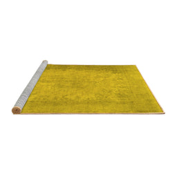 Sideview of Machine Washable Abstract Yellow Contemporary Rug, wshcon498yw