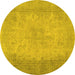 Round Abstract Yellow Contemporary Rug, con498yw