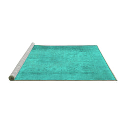 Sideview of Machine Washable Abstract Turquoise Contemporary Area Rugs, wshcon498turq