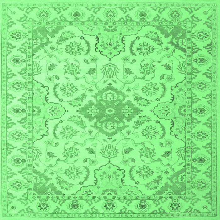 Square Machine Washable Abstract Emerald Green Contemporary Area Rugs, wshcon499emgrn