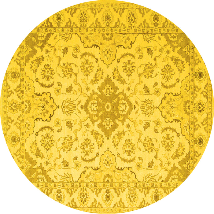 Round Machine Washable Abstract Yellow Contemporary Rug, wshcon499yw