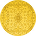 Round Machine Washable Abstract Yellow Contemporary Rug, wshcon499yw
