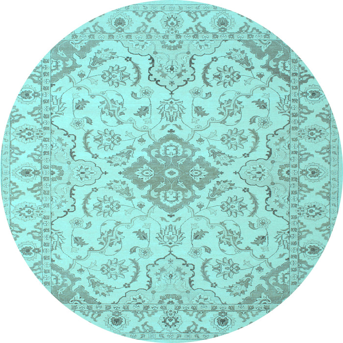 Round Abstract Light Blue Contemporary Rug, con499lblu