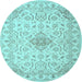 Round Abstract Light Blue Contemporary Rug, con499lblu