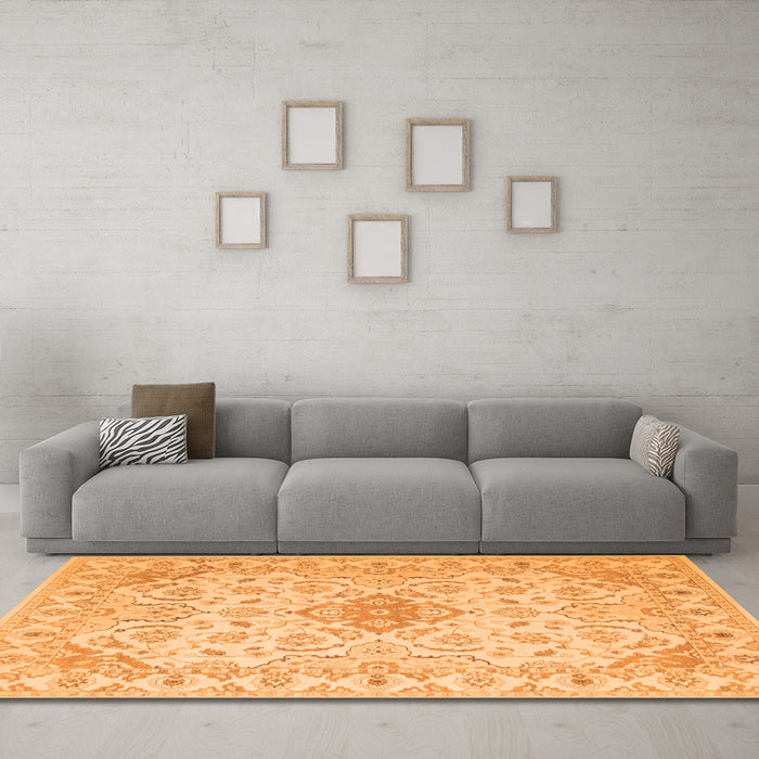 Machine Washable Abstract Orange Contemporary Area Rugs in a Living Room, wshcon499org