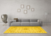 Machine Washable Abstract Yellow Contemporary Rug, wshcon499yw