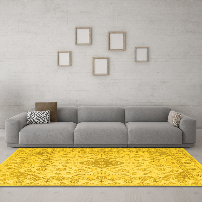 Machine Washable Abstract Yellow Contemporary Rug in a Living Room, wshcon499yw