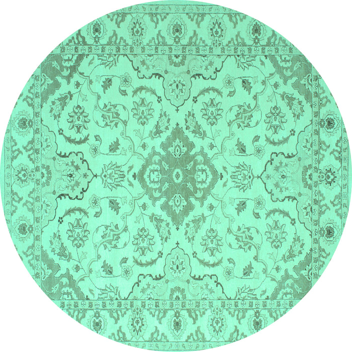 Round Abstract Turquoise Contemporary Rug, con499turq