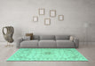 Machine Washable Abstract Turquoise Contemporary Area Rugs in a Living Room,, wshcon499turq