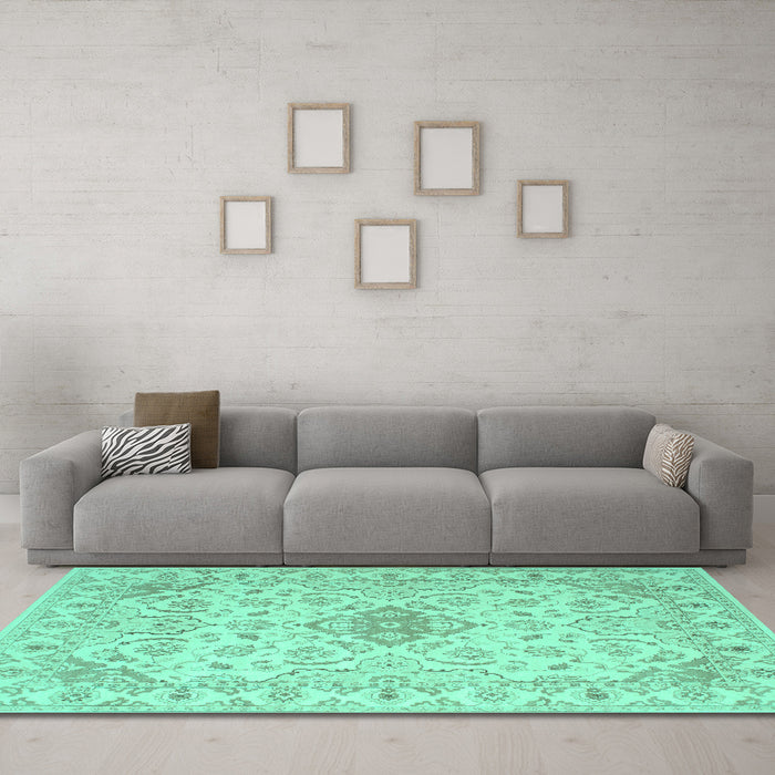 Machine Washable Abstract Turquoise Contemporary Area Rugs in a Living Room,, wshcon499turq