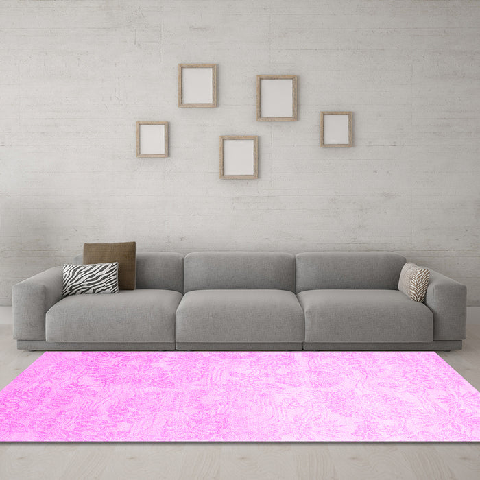 Machine Washable Abstract Pink Contemporary Rug in a Living Room, wshcon500pnk