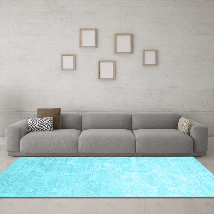 Machine Washable Abstract Light Blue Contemporary Rug in a Living Room, wshcon500lblu