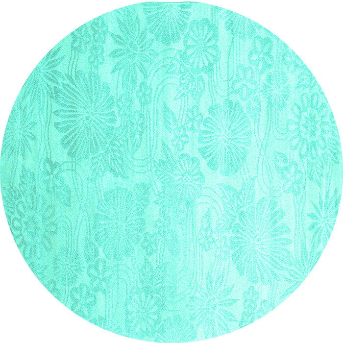 Round Machine Washable Abstract Turquoise Contemporary Area Rugs, wshcon500turq