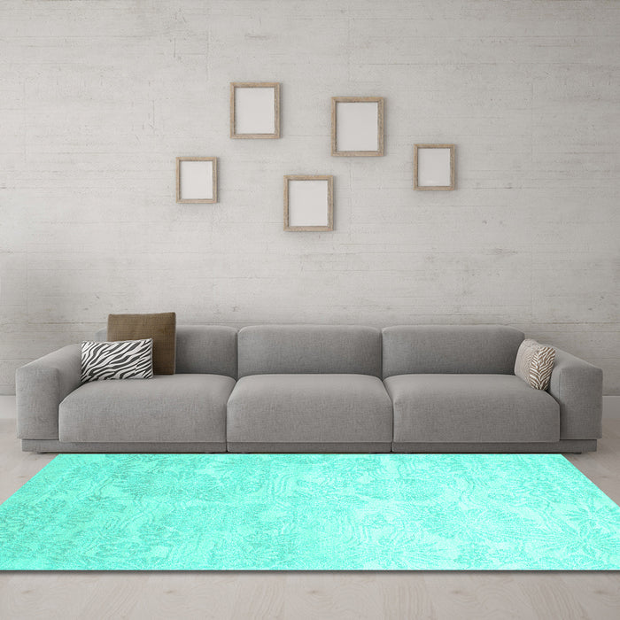 Machine Washable Abstract Turquoise Contemporary Area Rugs in a Living Room,, wshcon500turq