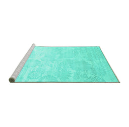 Sideview of Machine Washable Abstract Turquoise Contemporary Area Rugs, wshcon500turq