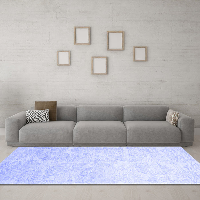 Machine Washable Abstract Blue Contemporary Rug in a Living Room, wshcon500blu