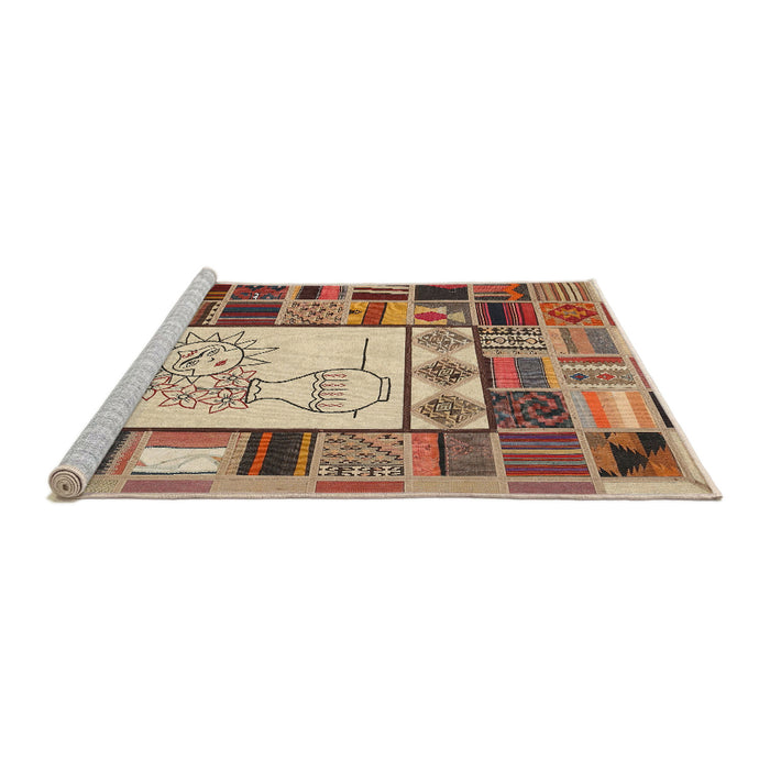 Serging Thickness of Machine Washable Contemporary Brown Red Rug, wshcon501