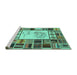 Sideview of Machine Washable Patchwork Turquoise Transitional Area Rugs, wshcon501turq