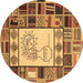 Round Patchwork Brown Transitional Rug, con501brn