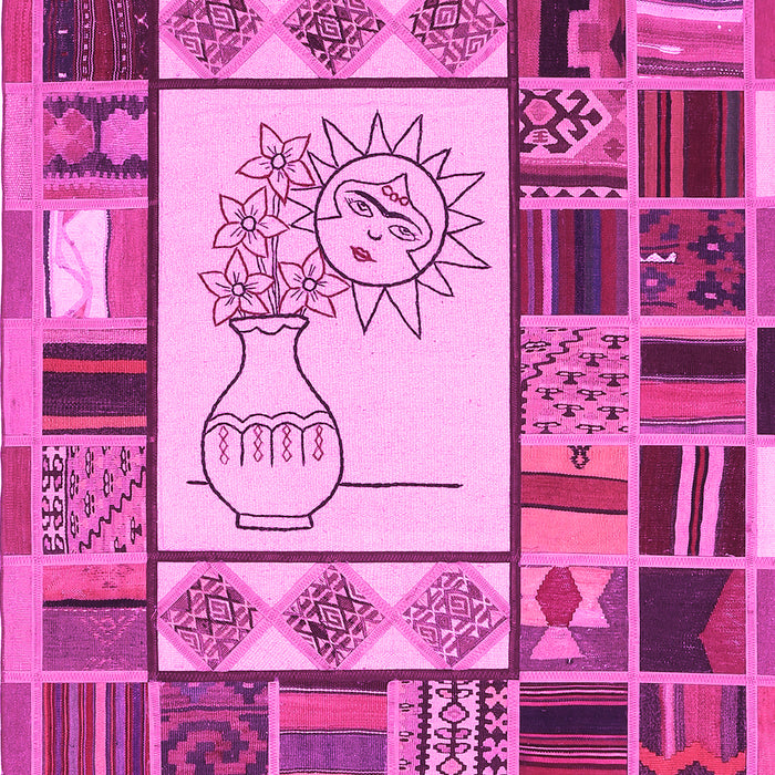 Machine Washable Patchwork Pink Transitional Rug, wshcon501pnk