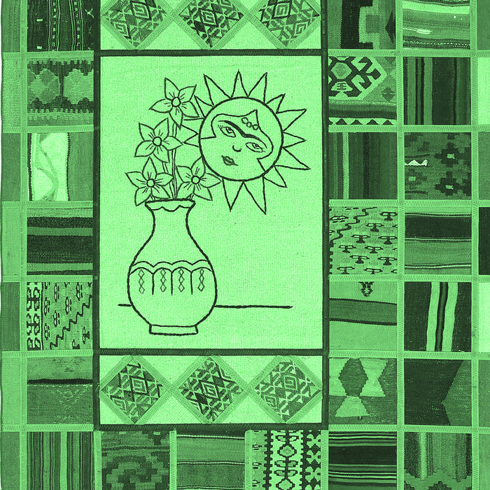 Machine Washable Patchwork Emerald Green Transitional Area Rugs, wshcon501emgrn