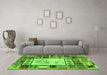 Machine Washable Patchwork Green Transitional Area Rugs in a Living Room,, wshcon501grn
