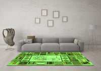 Machine Washable Patchwork Green Transitional Rug, wshcon501grn