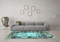 Machine Washable Patchwork Light Blue Transitional Rug, wshcon501lblu