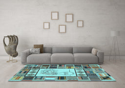Machine Washable Patchwork Light Blue Transitional Rug in a Living Room, wshcon501lblu