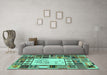 Machine Washable Patchwork Turquoise Transitional Area Rugs in a Living Room,, wshcon501turq