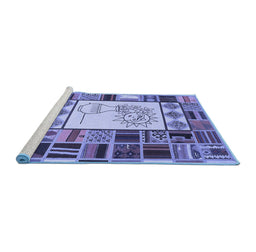 Sideview of Machine Washable Patchwork Blue Transitional Rug, wshcon501blu