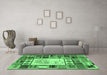 Machine Washable Patchwork Emerald Green Transitional Area Rugs in a Living Room,, wshcon501emgrn