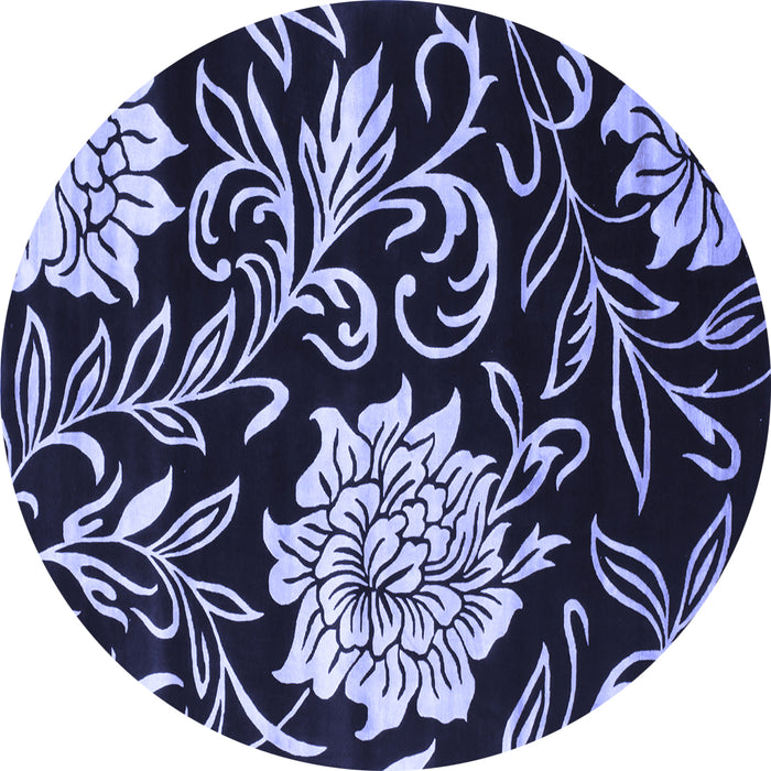 Round Machine Washable Abstract Blue Contemporary Rug, wshcon502blu