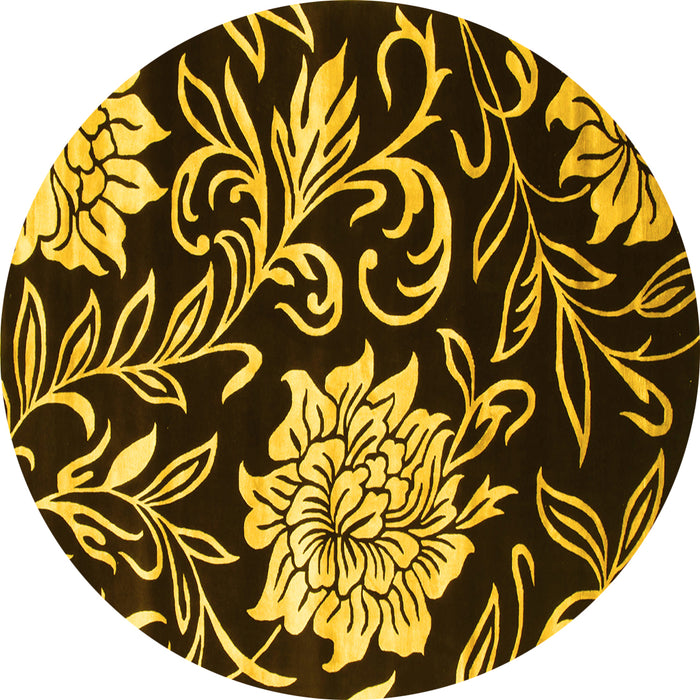 Round Abstract Yellow Contemporary Rug, con502yw