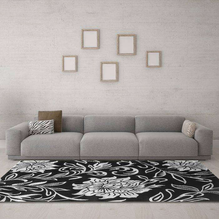 Machine Washable Abstract Gray Contemporary Rug in a Living Room,, wshcon502gry