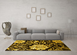 Machine Washable Abstract Yellow Contemporary Rug in a Living Room, wshcon502yw