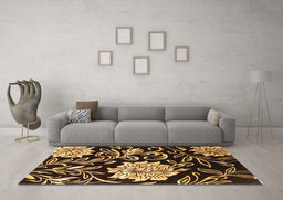 Machine Washable Abstract Brown Contemporary Rug in a Living Room,, wshcon502brn