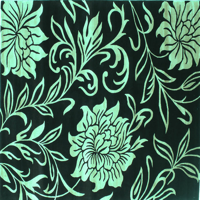 Square Machine Washable Abstract Turquoise Contemporary Area Rugs, wshcon502turq