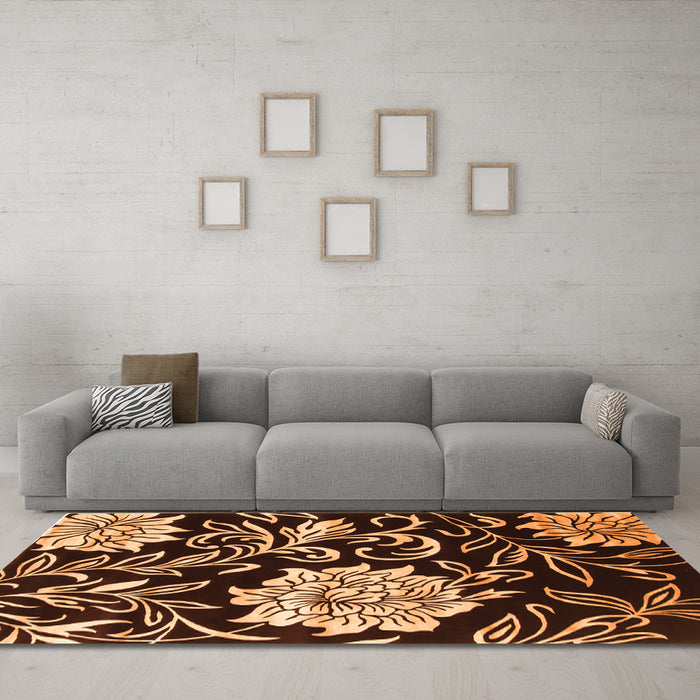 Machine Washable Abstract Orange Contemporary Area Rugs in a Living Room, wshcon502org