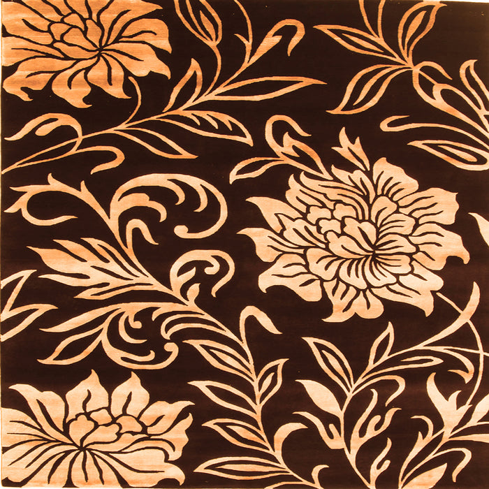 Round Machine Washable Abstract Orange Contemporary Area Rugs, wshcon502org