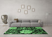 Machine Washable Abstract Emerald Green Contemporary Area Rugs in a Living Room,, wshcon502emgrn